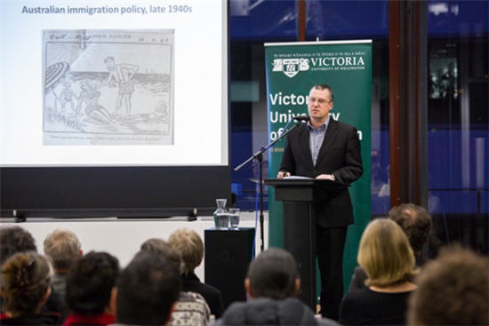 Paul Hamer speaking at the National Library of New Zealand (Photo supplied).