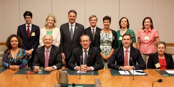 Canberra November 2015: Oz Kiwi met with now Minister for Home Affairs Clare O'Neil (back row, second left), now Deputy ALP leader and Minister for Defence Richard Marles (third left). Front row: former NZ Labour Foreign Affairs Minister Phil Goff (second left), then NZ Labour leader Andrew Little (Centre), with now Australian Federal Treasurer Jim Chalmers (second right).