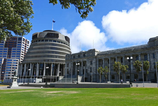 The Beehive and Old Parliament Building, Wellington New Zealand (Photo: J Cox).