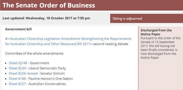 Australian Citizenship Legislation Amendment Bill (2017) has been struck down in the Senate.
