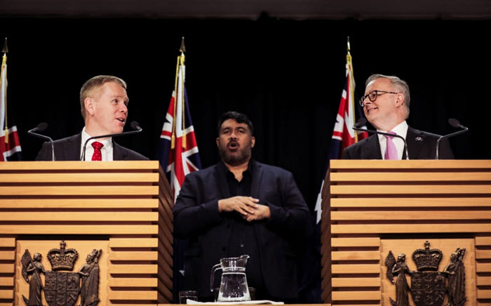 PM Chris Hipkins and Australian PM Anthony Albanese at their press conference in Wellington today. (Photo: RNZ Samuel Rillstone)
