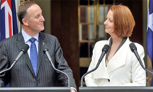 John Key with Julia Gillard in Queenstown this afternoon. (Photo: Audrey Young)