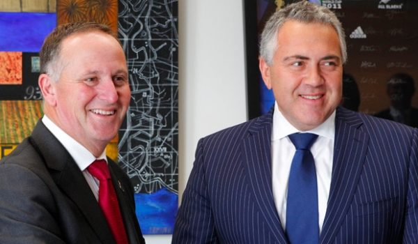 New Zealand Prime Minister John Key advocates for expat Kiwis during talks in Wellington with Australian Treasurer. (Ross Giblin/Fairfax NZ)