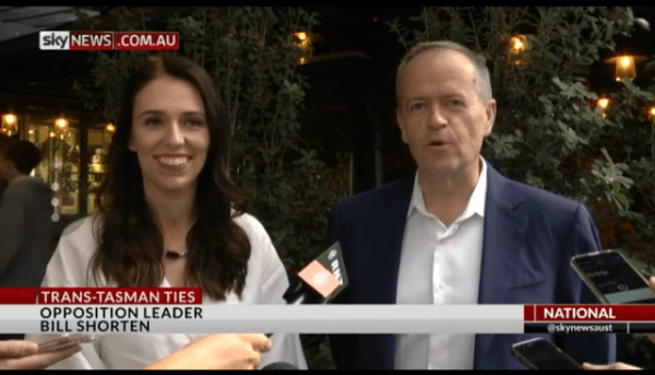 Opposition leader bill Shorten in Auckland for first meeting with NZ Prime MinisterJacinda Ardern. (Sky News)