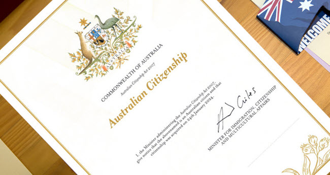 Australian citizenship certificate, Jan 2024.