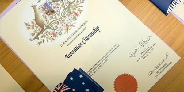 Australian citizenship certificate. Photo: AAP.
