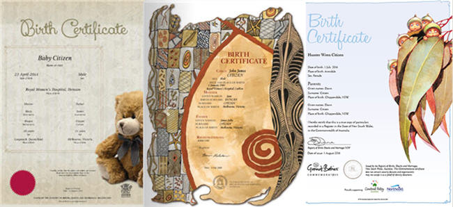Australian full birth certificates (Images via Births Death & Marriages)