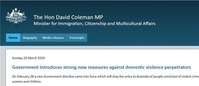 Media release by Immigration Minister David Coleman MP