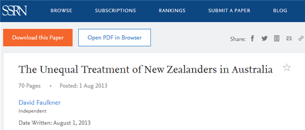 The unequal treatment of New Zealanders in Australia - a paper by David Faulkner
